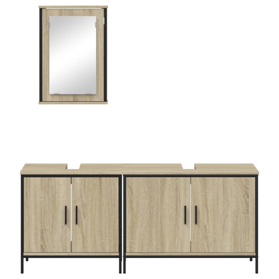 Set de muebles de baño 3 pzas madera contrachapada roble