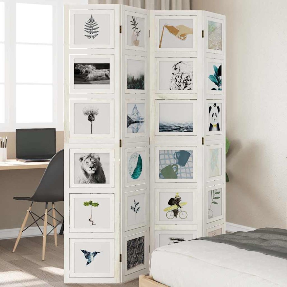 Biombo separador de 4 paneles madera maciza Paulownia