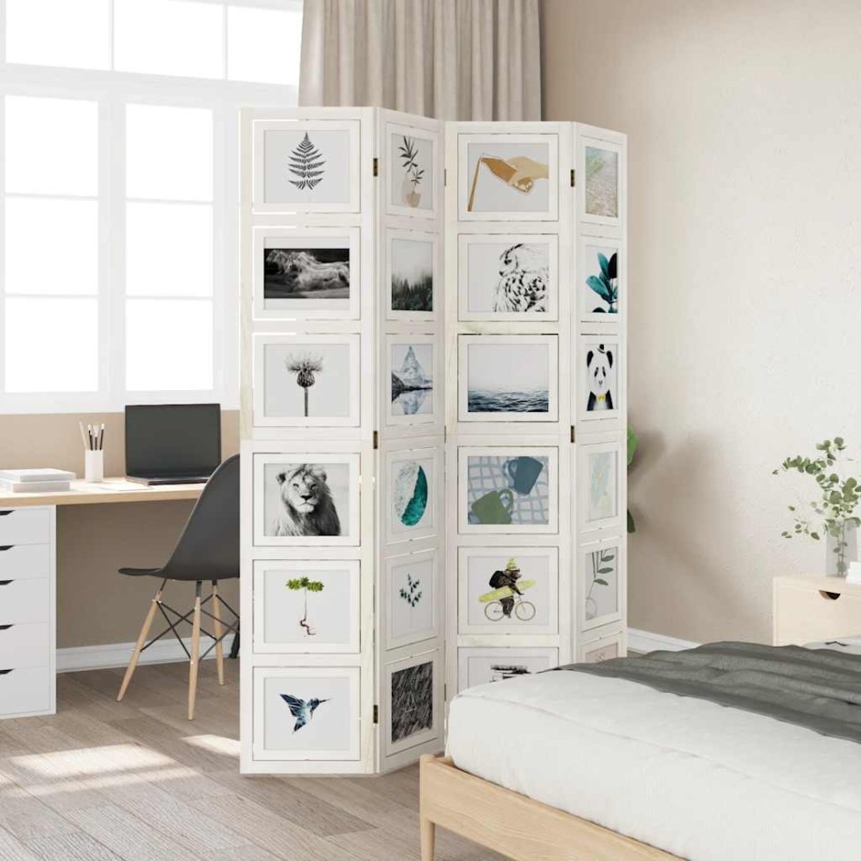 Biombo separador de 4 paneles madera maciza Paulownia