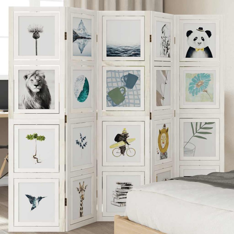 Biombo separador de 5 paneles madera maciza Paulownia