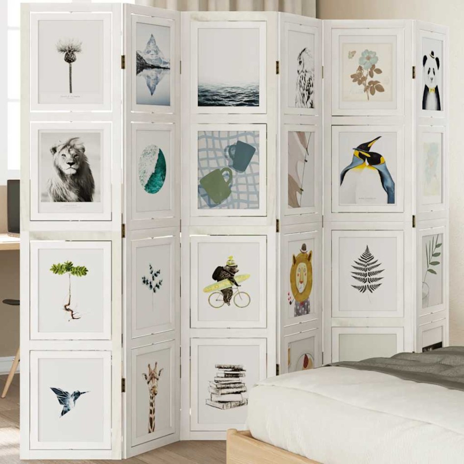 Biombo separador de 6 paneles madera maciza Paulownia