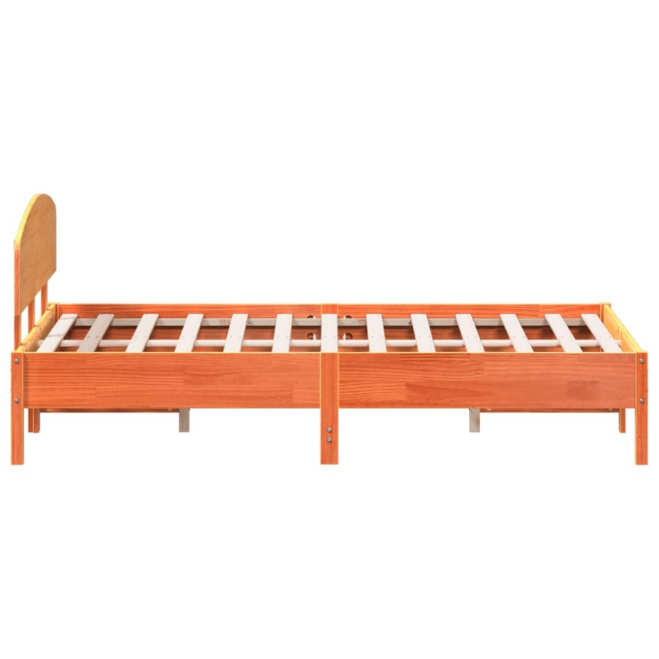 Cama sin colchón madera maciza pino marrón cera 150x200