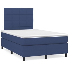 Cama box spring con colchón tela azul 120x190