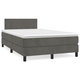 Cama box spring con colchón terciopelo gris oscuro 120x190