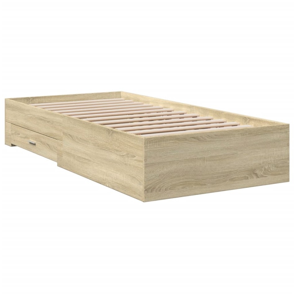 Cama con cajones madera ingeniería roble Sonoma 90x200