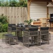 Set comedor jardín 9 pzas y cojines ratán sintético gris
