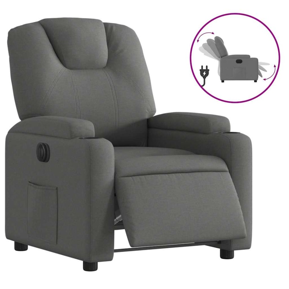 Sillón reclinable eléctrico de tela gris