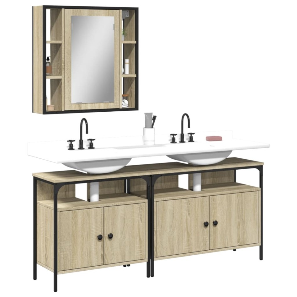 Set de muebles de baño 3 pzas madera contrachapada roble