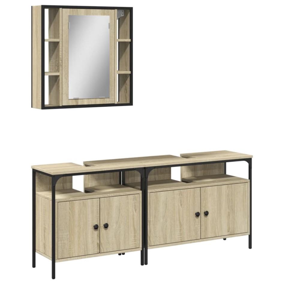 Set de muebles de baño 3 pzas madera contrachapada roble