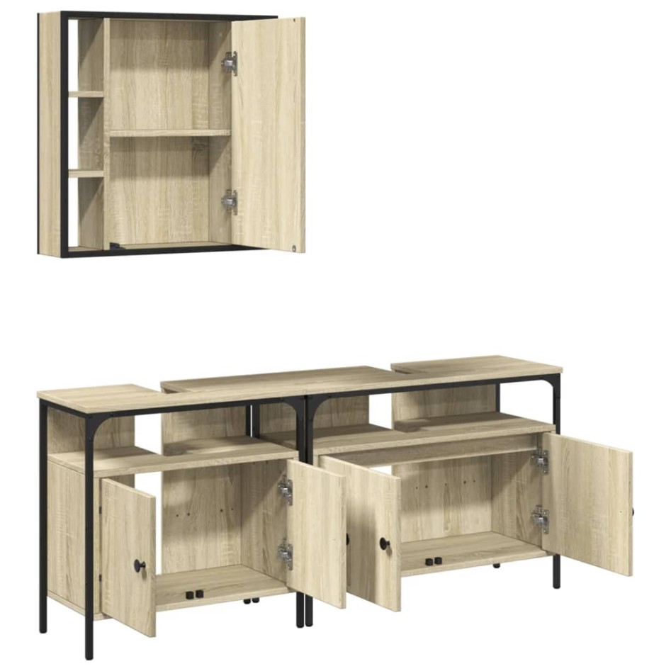 Set de muebles de baño 3 pzas madera contrachapada roble