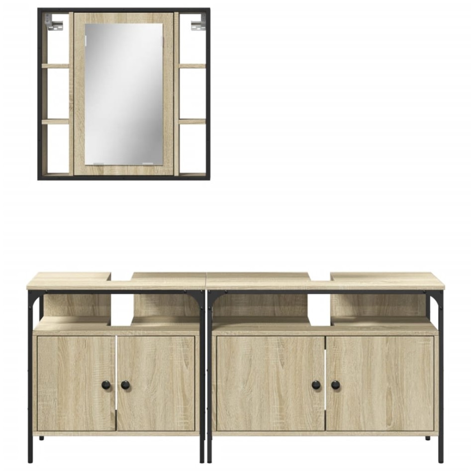 Set de muebles de baño 3 pzas madera contrachapada roble