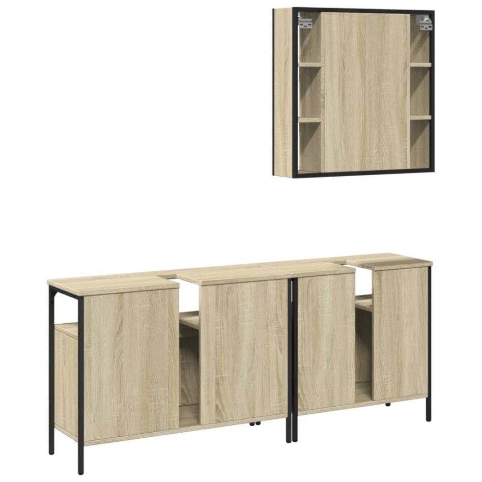 Set de muebles de baño 3 pzas madera contrachapada roble