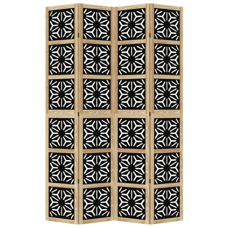 Biombo separador 4 paneles madera maciza Paulownia marrón