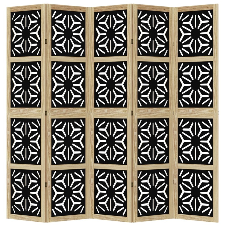 Biombo separador 5 paneles madera maciza Paulownia marrón