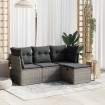 Set de sofás de jardín 4 pzas y cojines ratán sintético gris