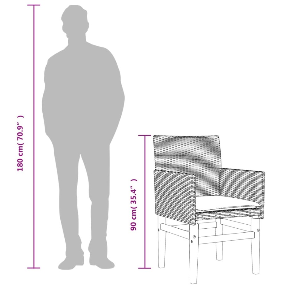 Sillas de jardín con cojín 2 uds ratán PE negro y madera