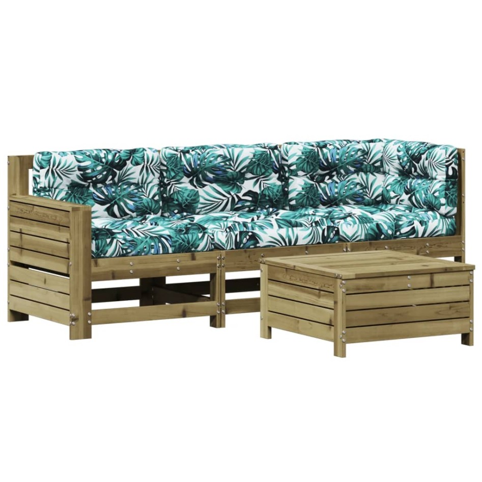 Juego de muebles jardín 4 pzas y cojines madera pino