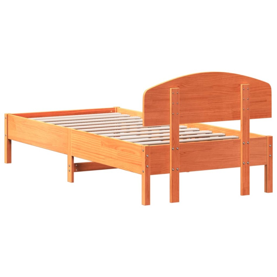 Cama sin colchón madera maciza de pino marrón cera 100x200