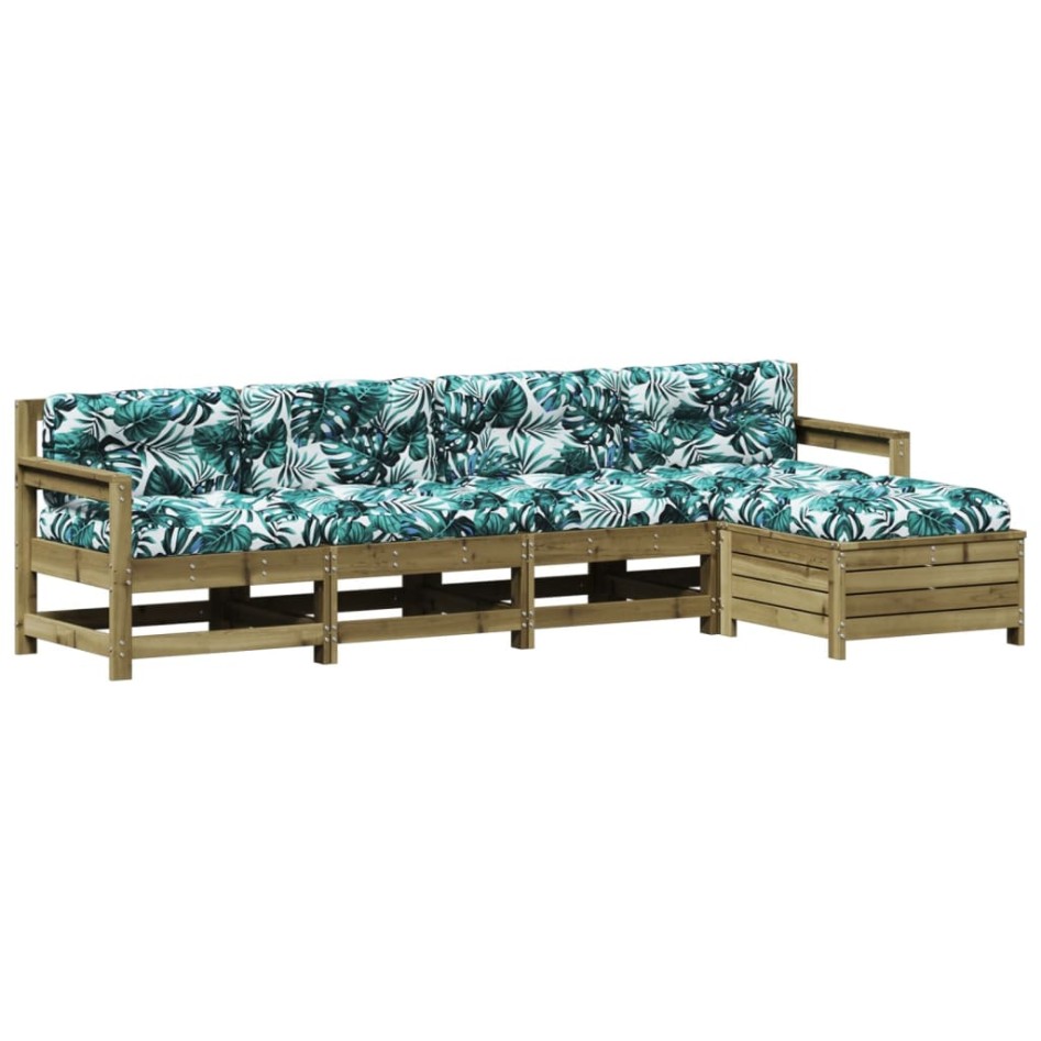 Juego de muebles jardín 5 pzas y cojines madera pino