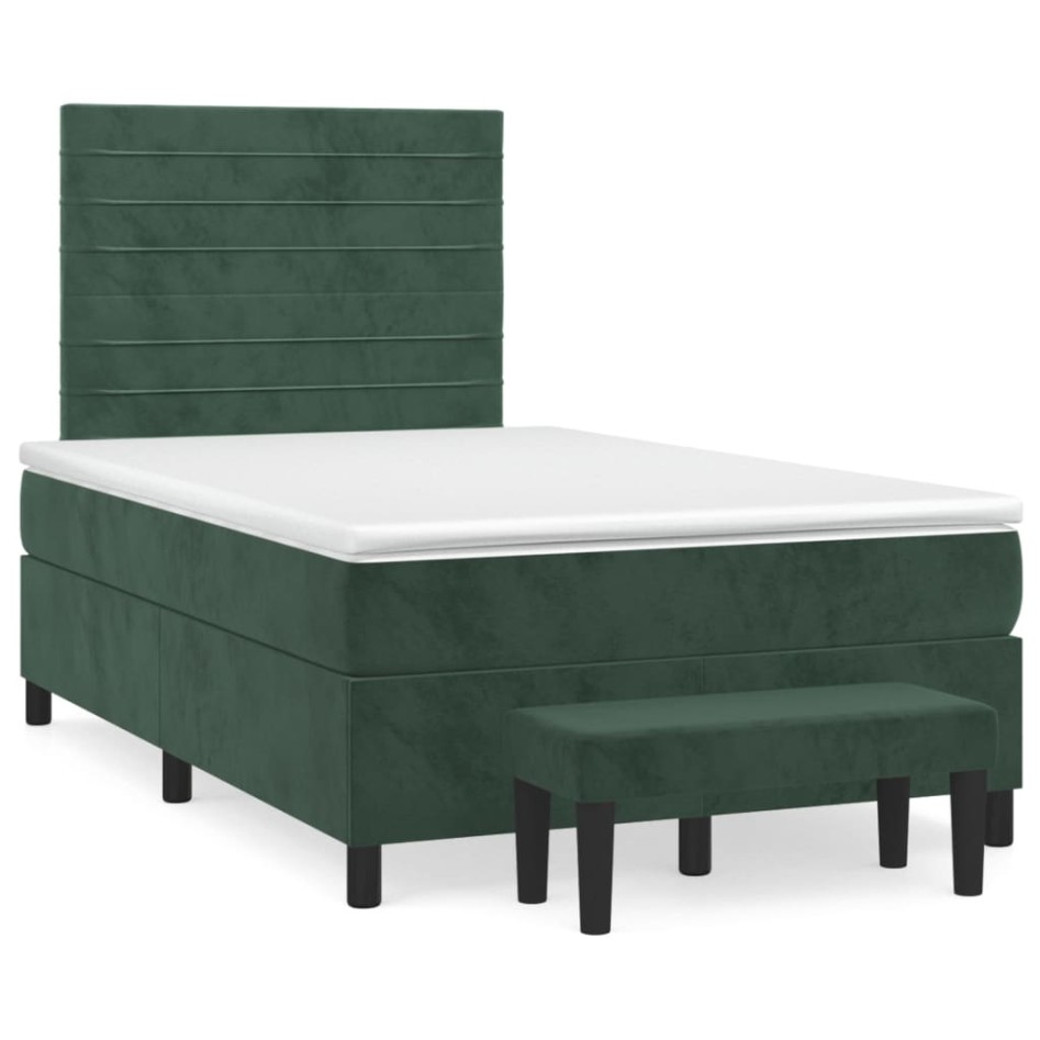 Cama box spring con colchón terciopelo verde oscuro 120x190