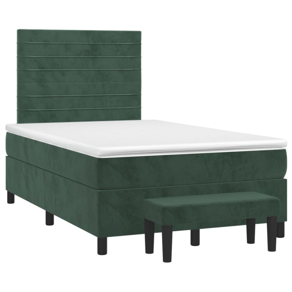 Cama box spring con colchón terciopelo verde oscuro 120x190