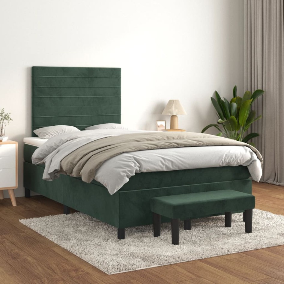Cama box spring con colchón terciopelo verde oscuro 120x190