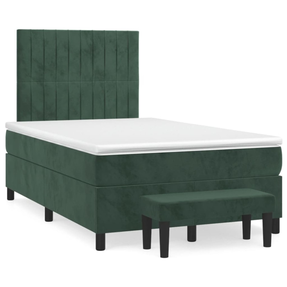 Cama box spring con colchón terciopelo verde oscuro 120x190