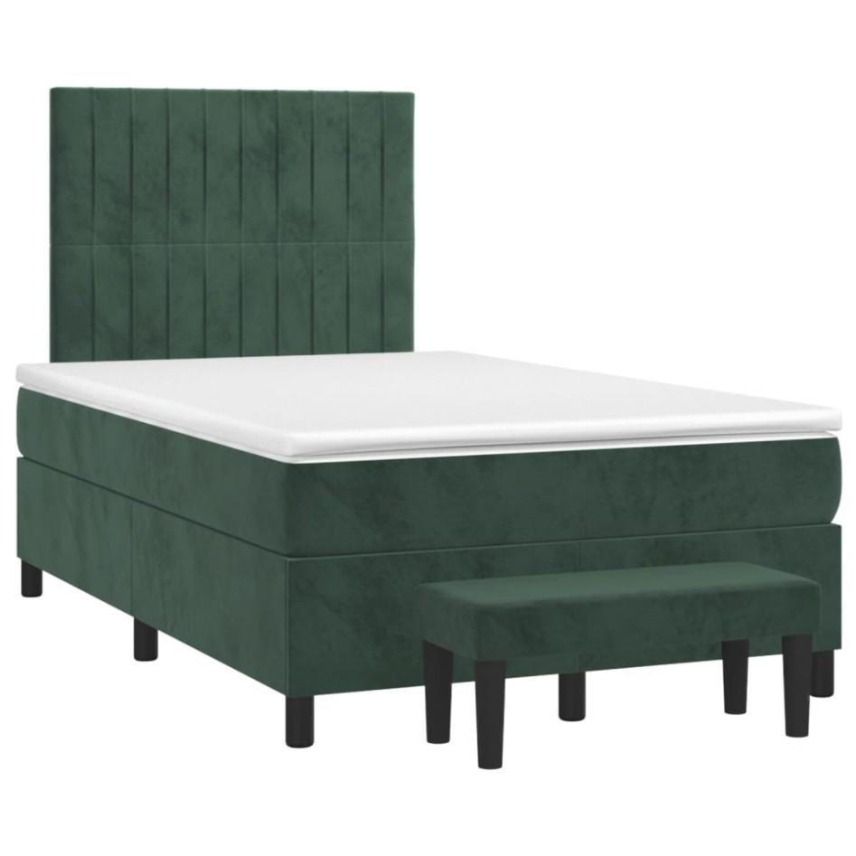 Cama box spring con colchón terciopelo verde oscuro 120x190