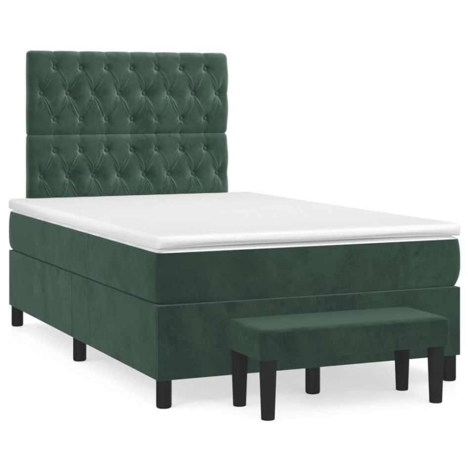 Cama box spring con colchón terciopelo verde oscuro 120x190
