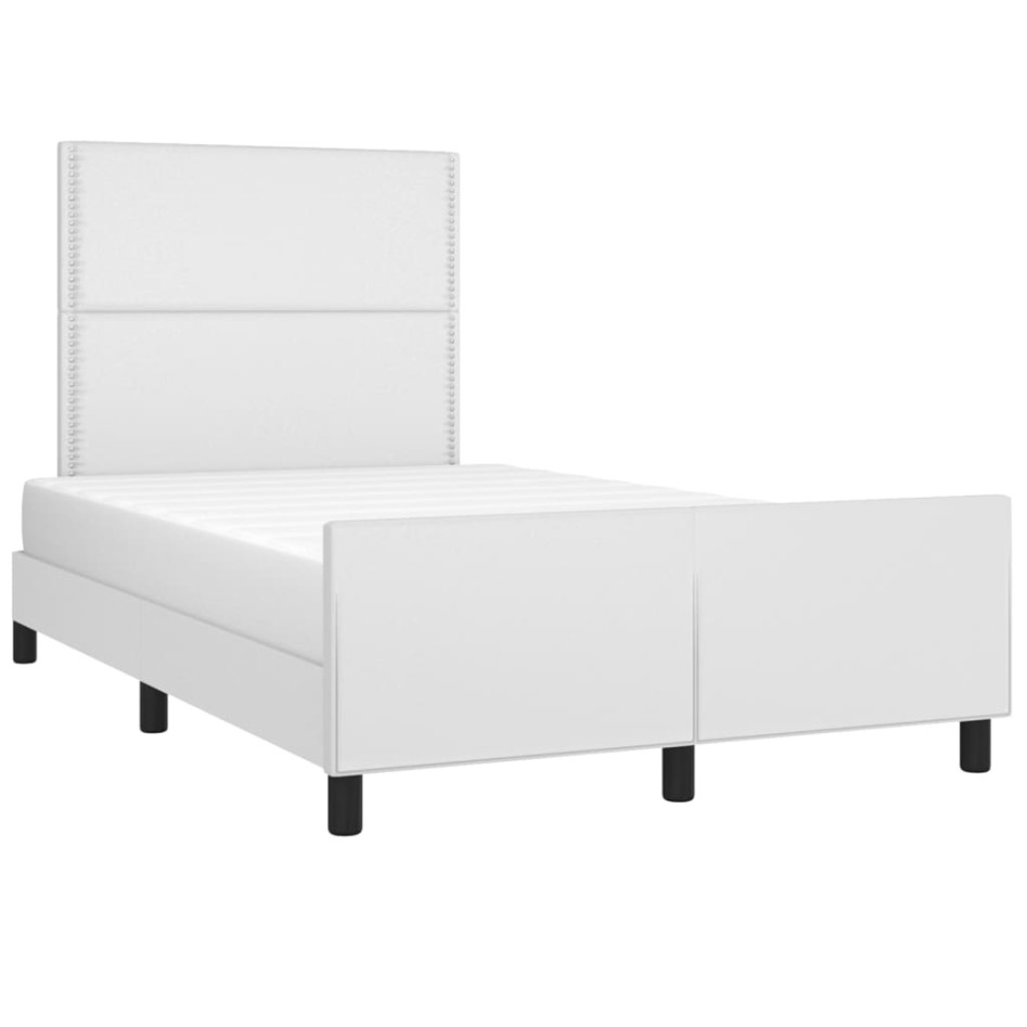 Estructura de cama sin colchón cuero sintético blanco