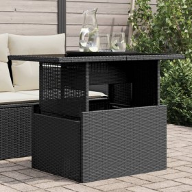 Mesa de jardín superficie de vidrio ratán PE negro 100x55x73