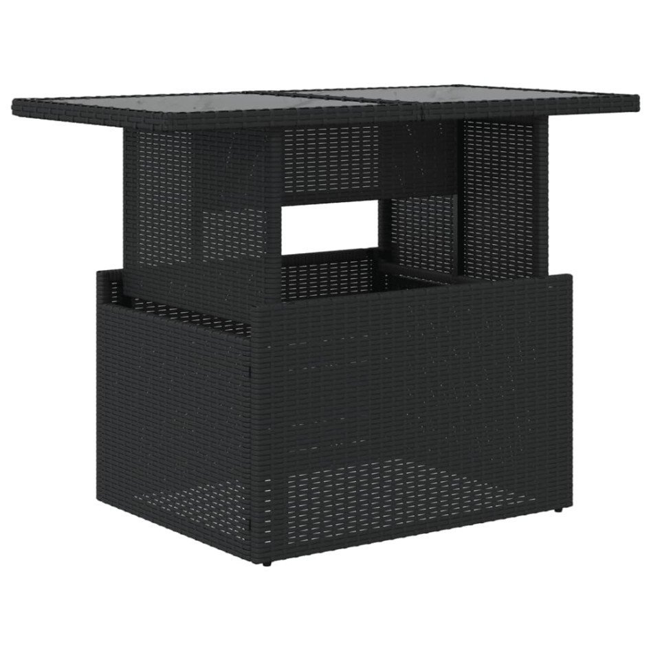 Mesa de jardín superficie de vidrio ratán PE negro 100x55x73