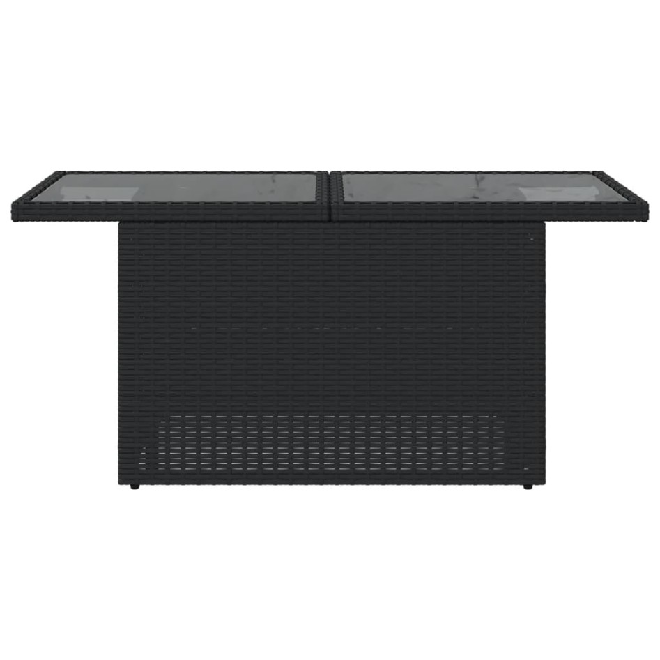 Mesa de jardín superficie de vidrio ratán PE negro 100x55x73