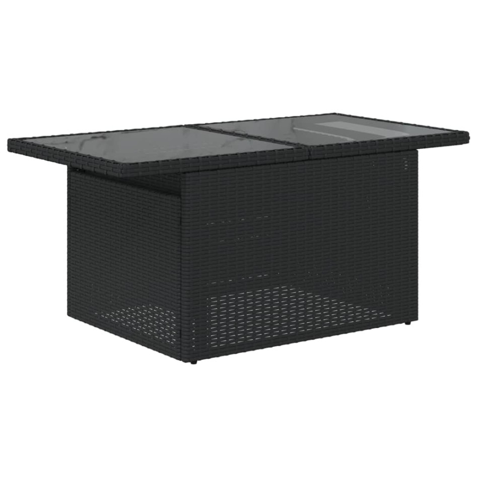 Mesa de jardín superficie de vidrio ratán PE negro 100x55x73