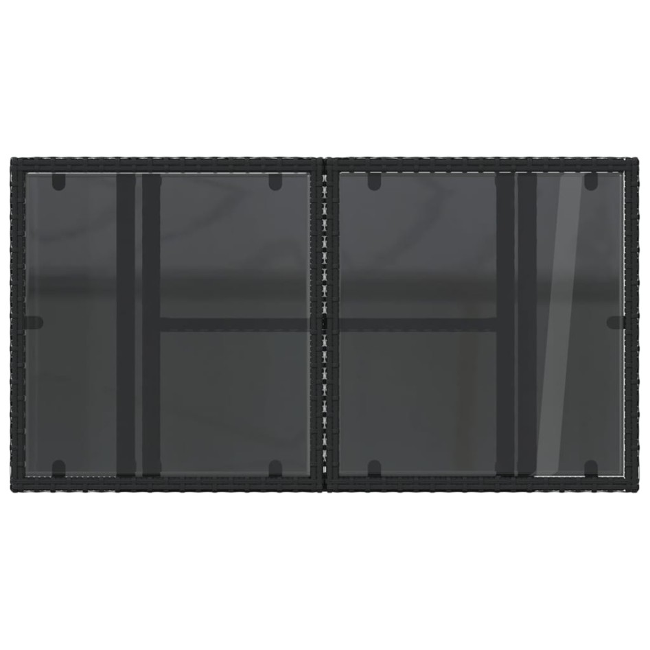 Mesa de jardín superficie de vidrio ratán PE negro 100x55x73