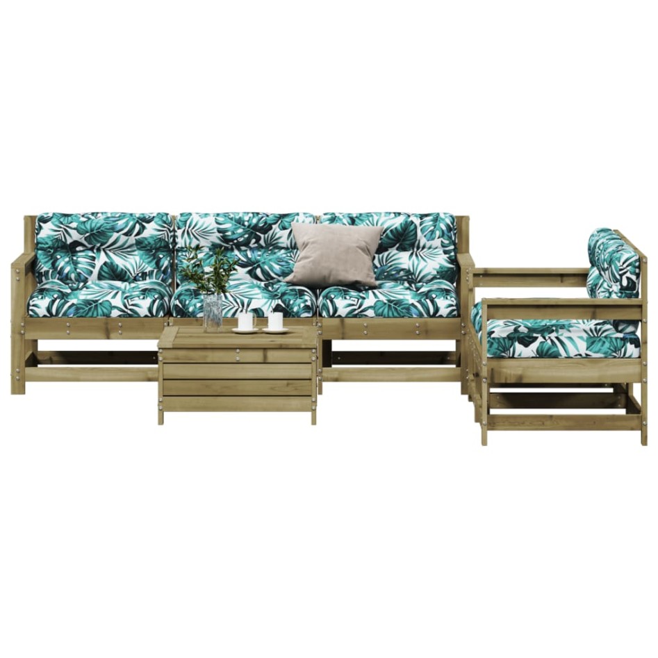 Juego de muebles jardín 6 pzas y cojines madera pino
