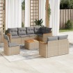 Set de sofás de jardín 9 pzas con cojines ratán sintético beige