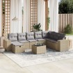 Juego de sofás jardín con cojines beige mezcla 9 pzas ratán PE