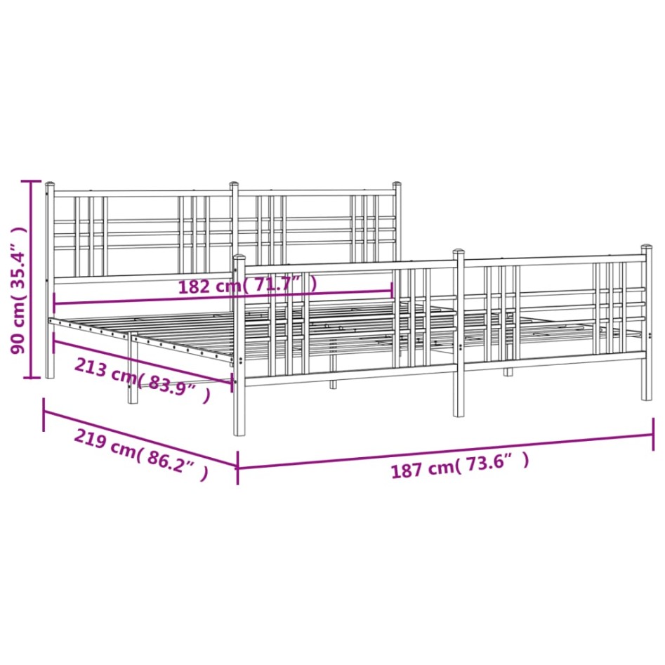 Estructura cama sin colchón con estribo metal negro 183x213