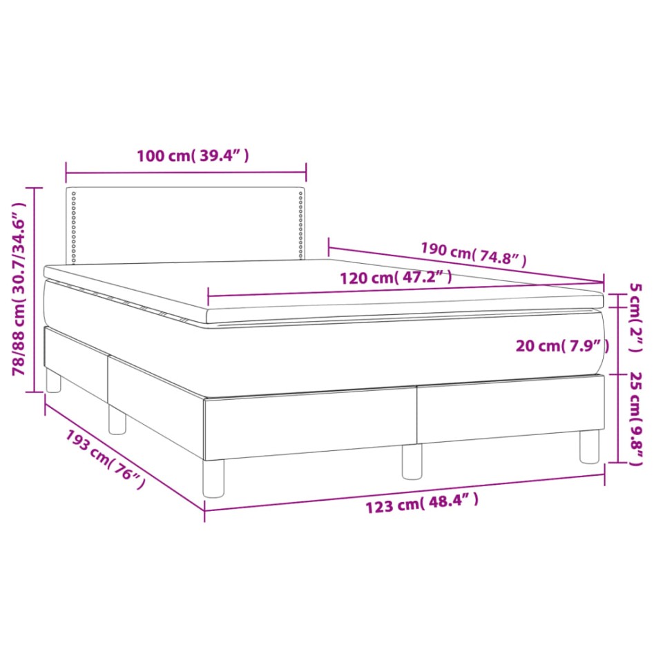 Cama box spring con colchón terciopelo gris oscuro 120x190