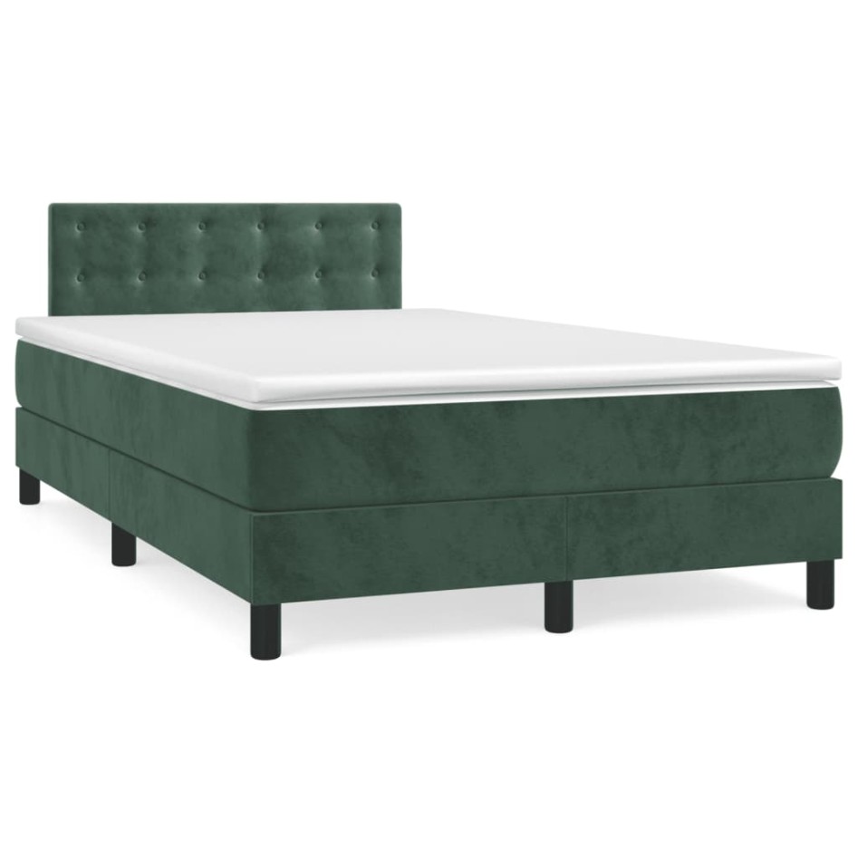 Cama box spring con colchón terciopelo verde oscuro 120x190