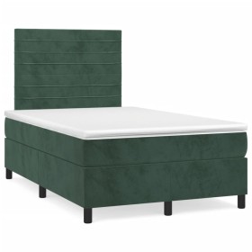 Cama box spring con colchón terciopelo verde oscuro 120x190