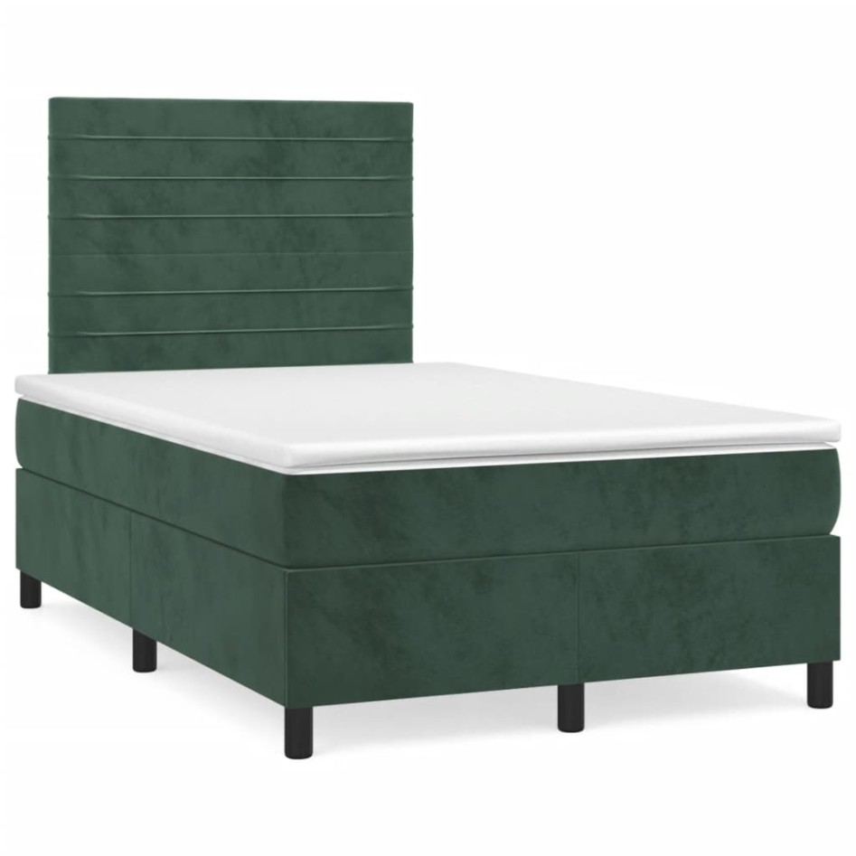 Cama box spring con colchón terciopelo verde oscuro 120x190