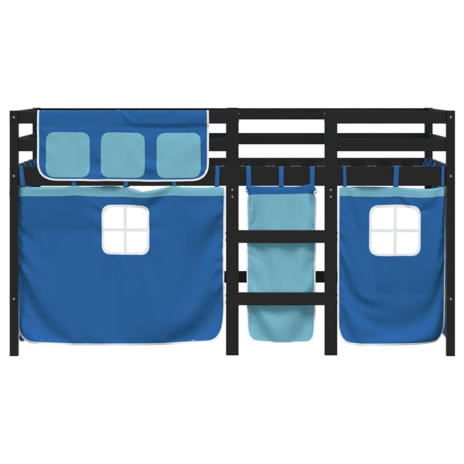 Cama alta para niños con cortinas madera pino azul 80x200