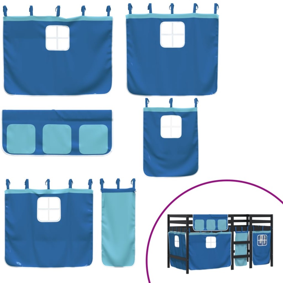 Cama alta para niños con cortinas madera pino azul 80x200