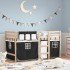 Cama alta niños con cortinas madera pino blanco negro 90x200