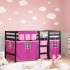 Cama alta para niños con cortinas madera pino rosa 90x190