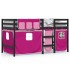 Cama alta para niños con cortinas madera pino rosa 90x190