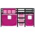 Cama alta para niños con cortinas madera pino rosa 90x190