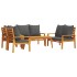 Juego de muebles jardín 5 pzas con cojines madera maciza